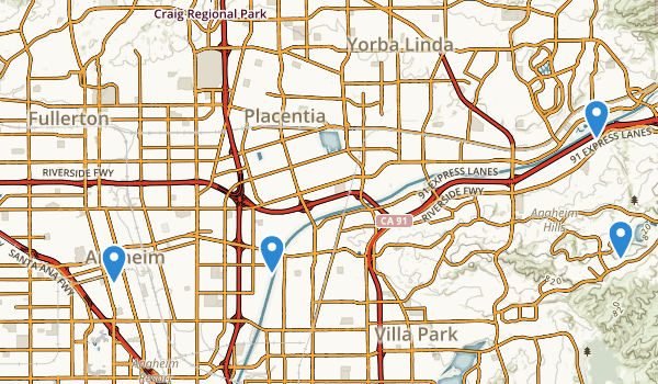 trail locations for Anaheim, California
