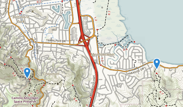 trail locations for Corte Madera, California