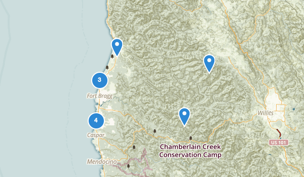 trail locations for Fort Bragg, California