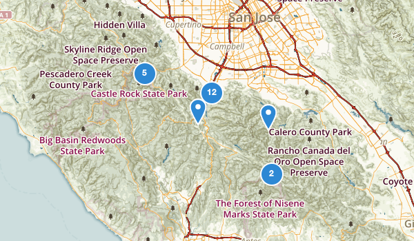 trail locations for Los Gatos, California