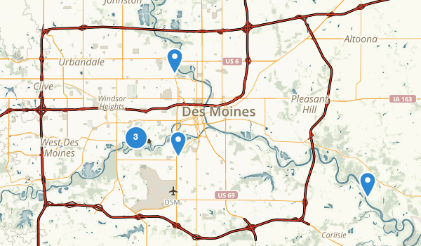 trail locations for Des Moines, Iowa