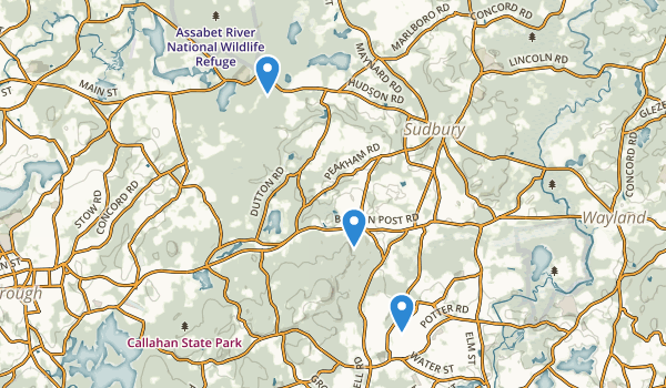 trail locations for Sudbury, Massachusetts