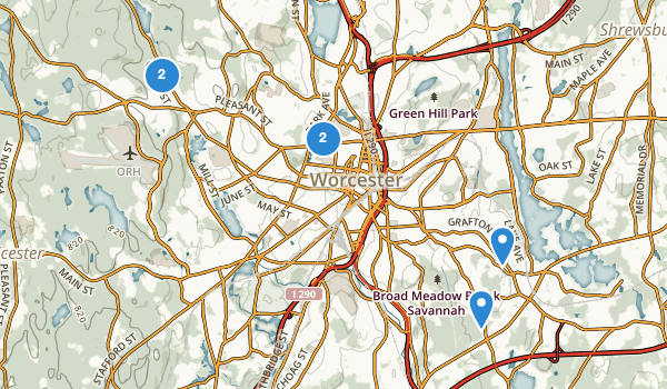 trail locations for Worcester, Massachusetts