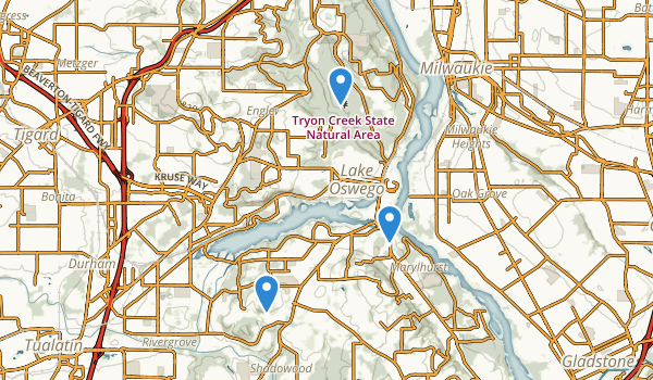 trail locations for Lake Oswego, Oregon
