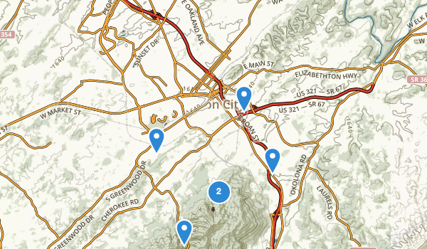 trail locations for Johnson City, Tennessee