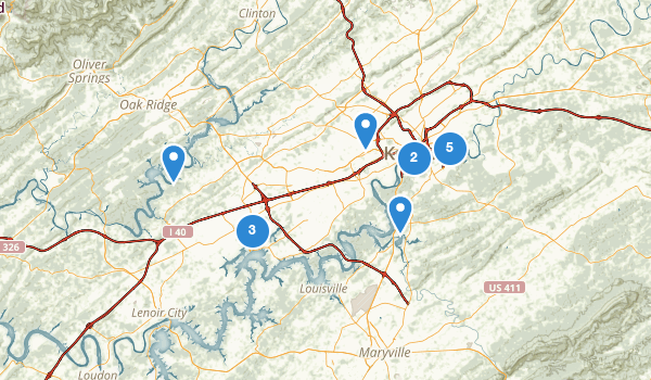 trail locations for Knoxville, Tennessee