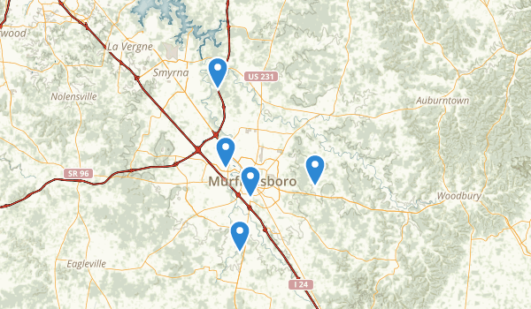trail locations for Murfreesboro, Tennessee