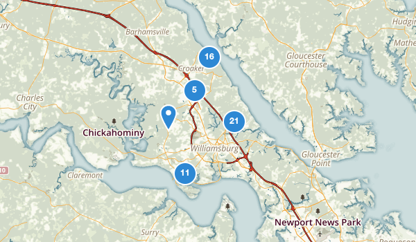 trail locations for Williamsburg, Virginia