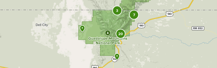 Map of trails in Guadalupe Mountains National Park
