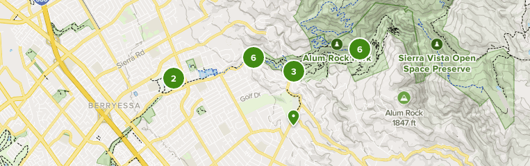 Map of trails in Alum Rock Park, California
