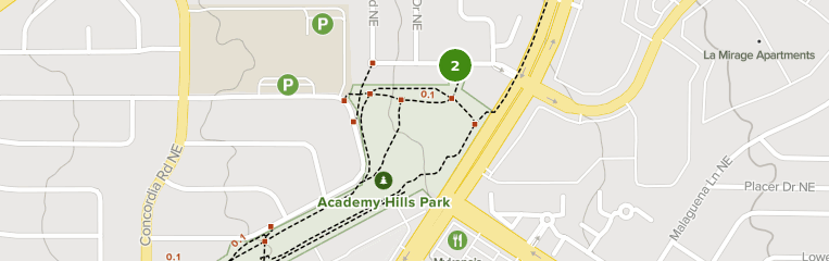 Map of trails in Academy Hills Park, New Mexico