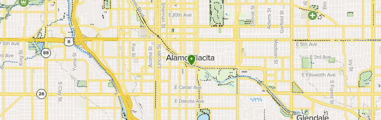 Map of trails in Alamo Placita Park, Colorado