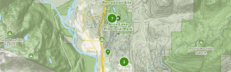 Map of trails in Alice Lake Provincial Park, British Columbia, Canada