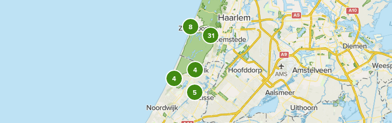 Map of trails in Amsterdamse Waterleidingduinen, North Holland, Netherlands