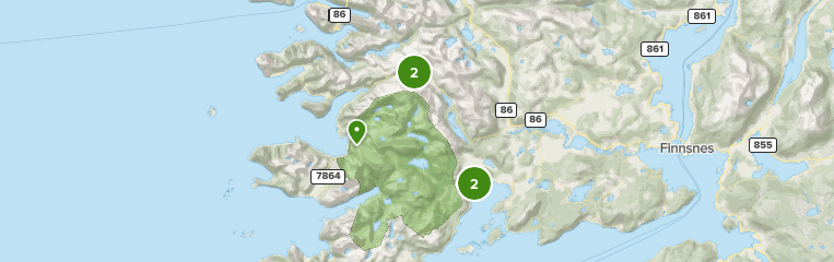 Map of trails in Ånderdalen nasjonalpark, Norway