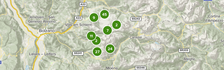 Map of trails in Alpe di Suisi, South Tyrol, Italy