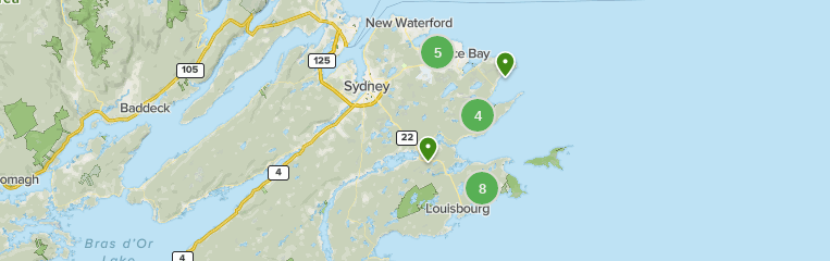 Map of the Ocean Tracking Network's Bras d'Or Array in Cape Breton