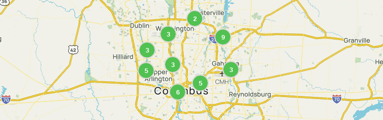 Map of walking trails in Columbus, Ohio