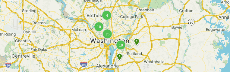 Map of walking trails in District of Columbia