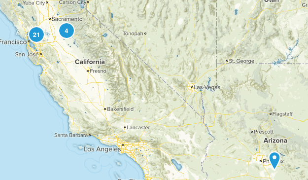 REI trails within 1 hour of Stockton Map