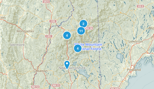 5 star hikes within 30 minutes of Jackson, NH Map