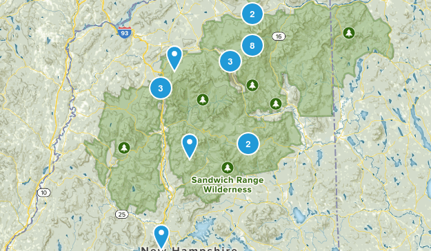 5 star hikes within 30 minutes of Jackson, NH Map