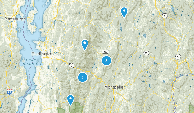 5 star hikes within 30 minutes of Stowe, VT Map