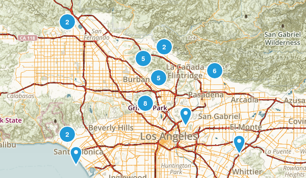 hikes los angeles Map