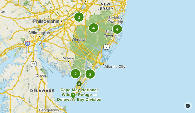 Best State Park Hikes in South Jersey Map