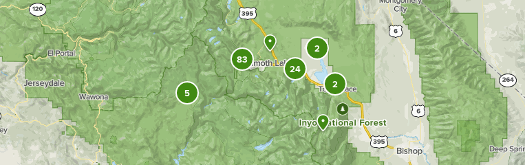 Map of trails in Mammoth Lakes, California