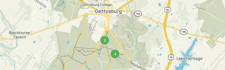 Map of trails in Gettysburg, Pennsylvania