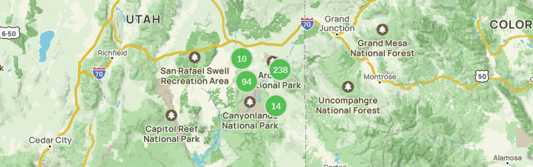 Map of trails in Moab, Utah