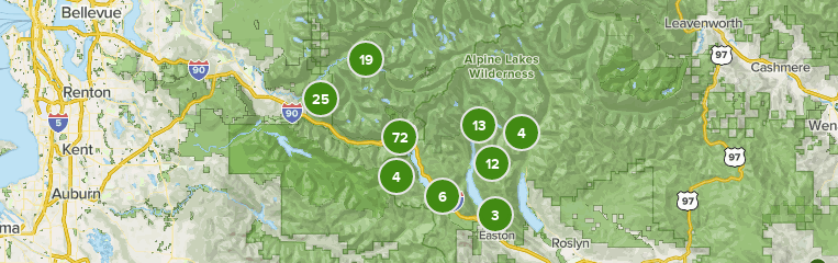 Map of trails in Snoqualmie Pass, Washington