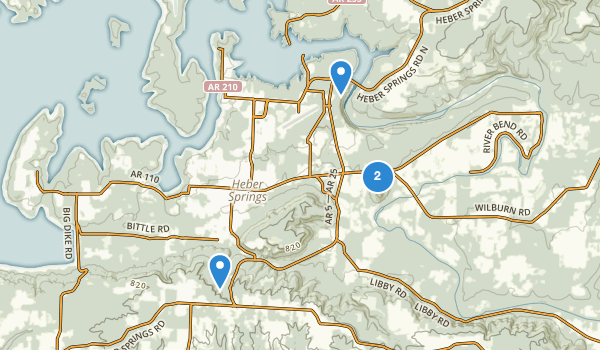 trail locations for Heber Springs, Arkansas