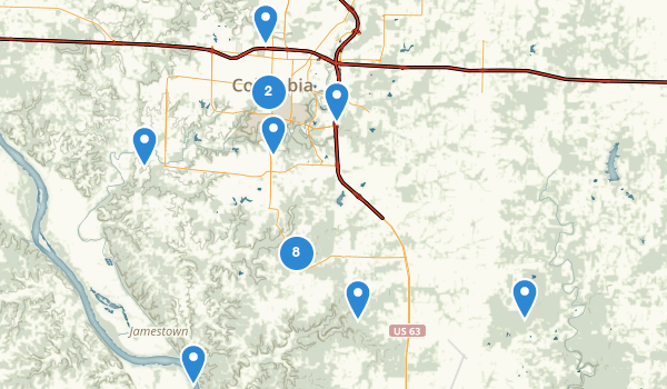 trail locations for Columbia, Missouri